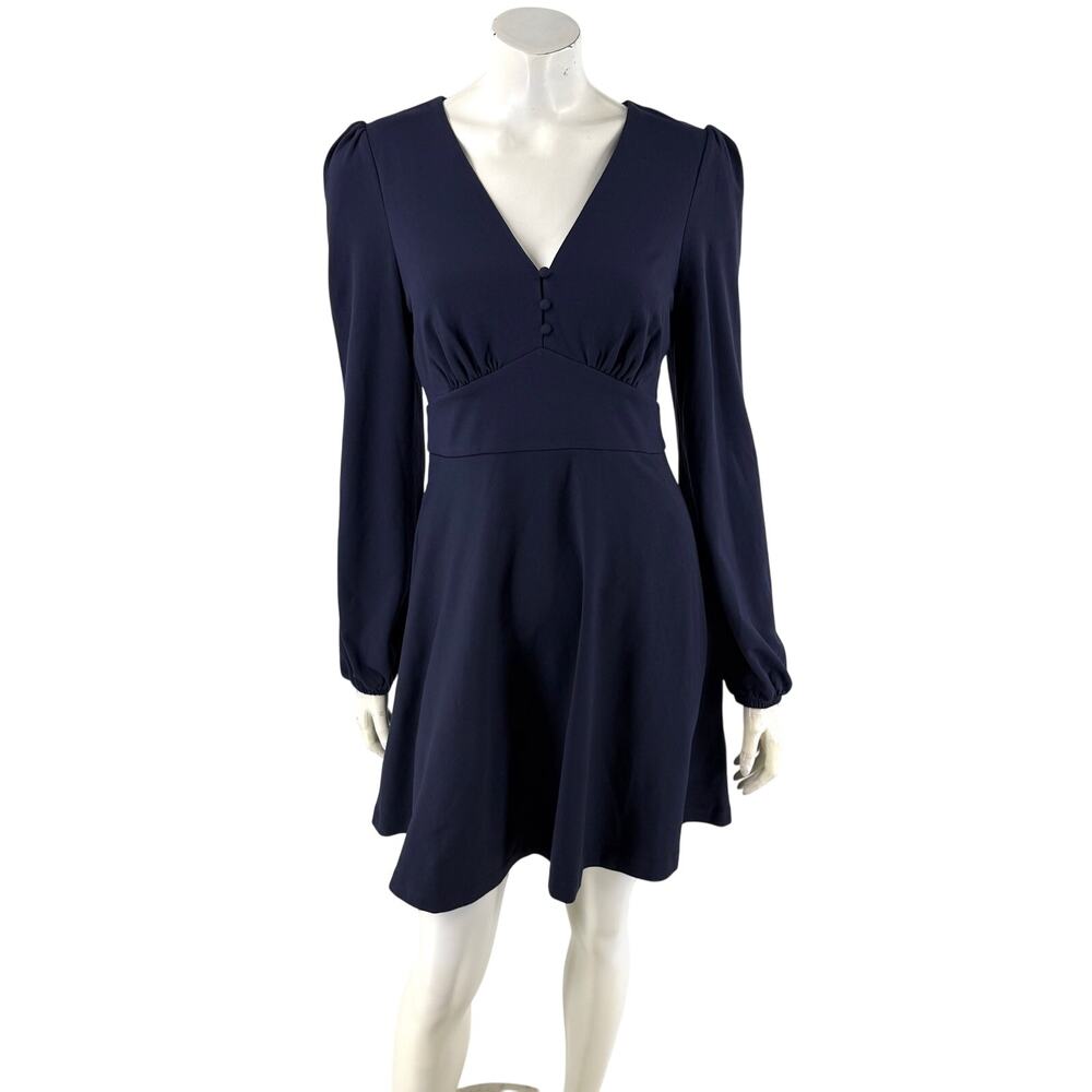 Boden Womens V Neck Jersey Tea Dress Size 6 Navy Blue Long Sleeve Fit Flare